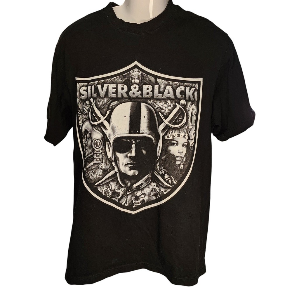 Shaka Wear Raiders Silver and Black Nation Graphic Tee Shirt Super Max Heavy L